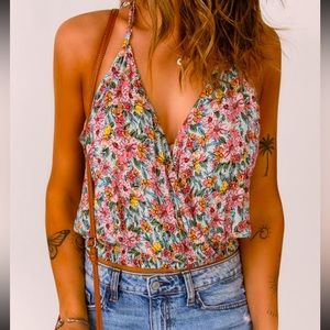 Multicolor V necked  floral tank crop top. NWOT